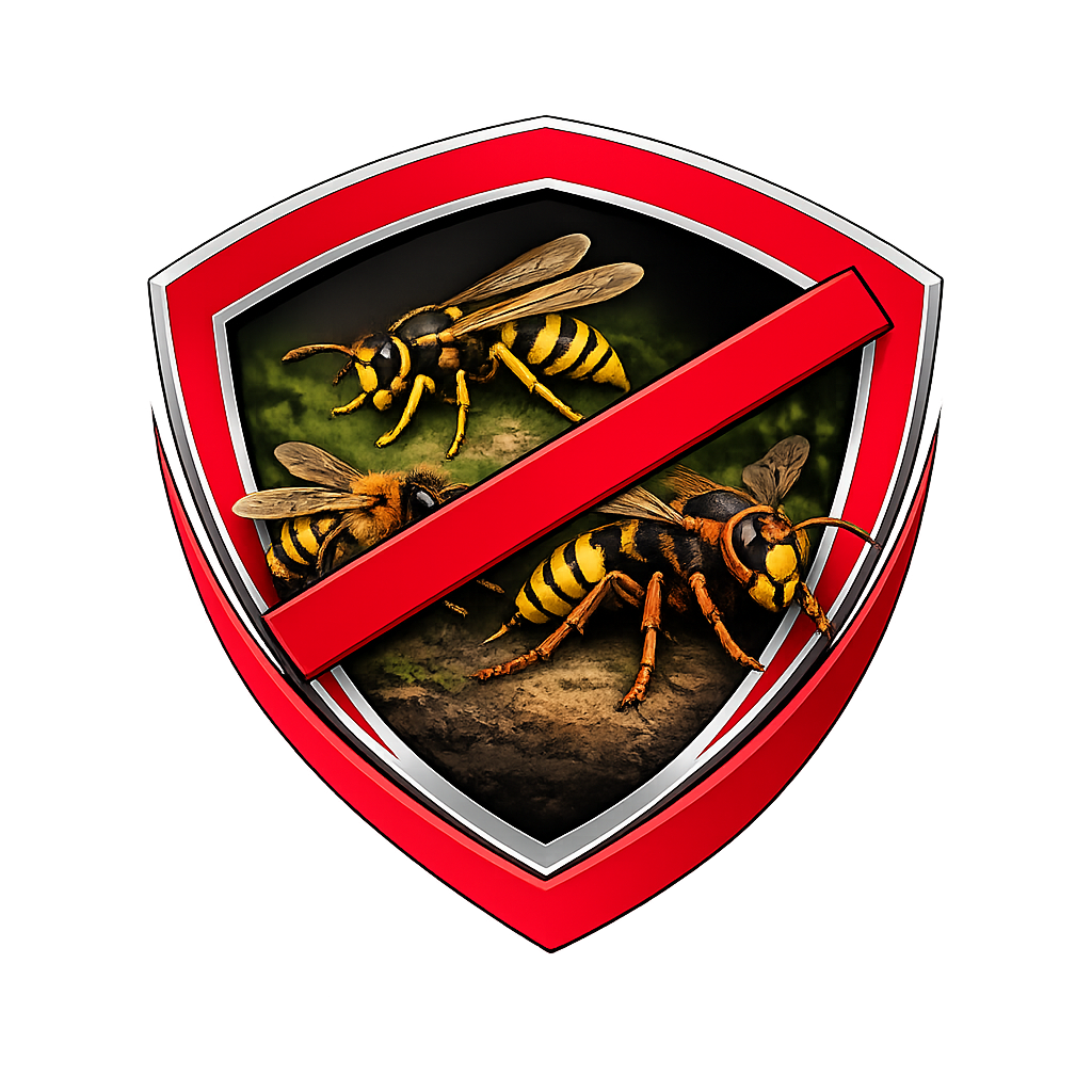 Technician treating an active wasp or hornet nest on a residential structure as part of professional stinging insect control service in New York City and Long Island by The Ex-Terminators